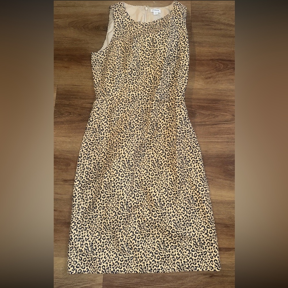 J Crew Dress Womens Size 00 Brown Black Leopard Sheath Midi Sheath Casual